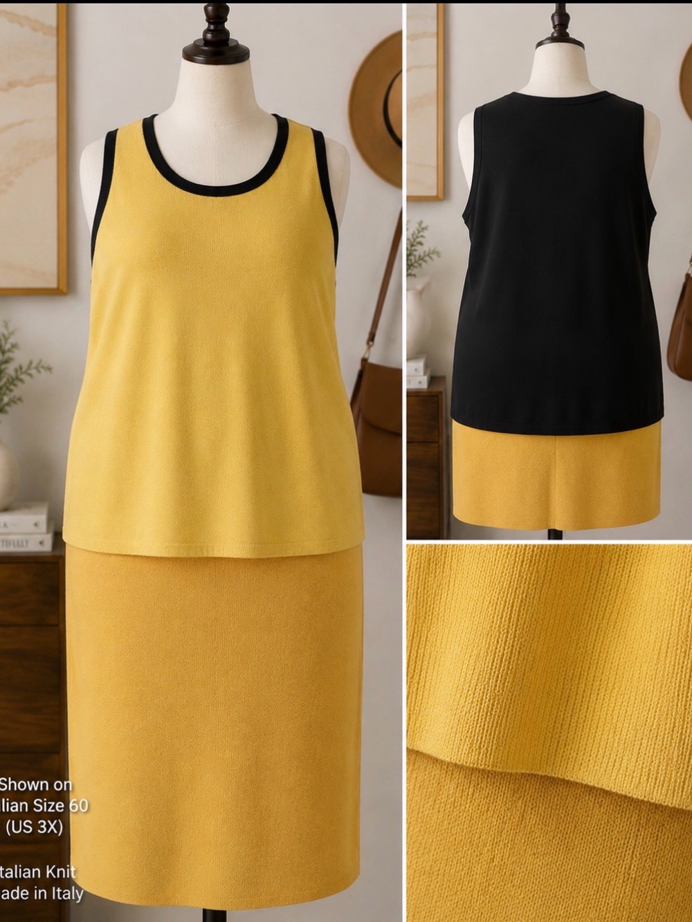 Stizzoli - Italian Knit- Yellow and Black Tank Top & Skirt set